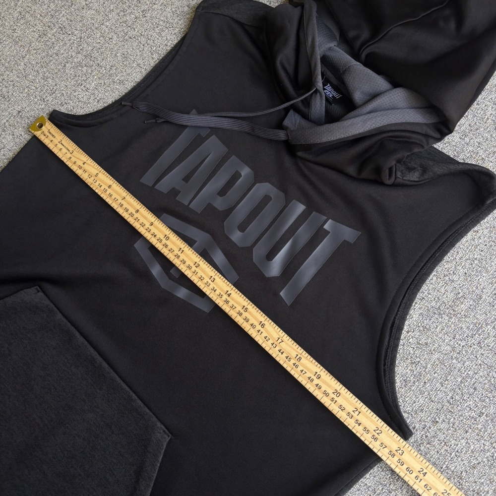 Tapout Sleeveless Hoodie Mens Large Black Gray Graphic Logo Gym Athletic Vest - Picture 5 of 6